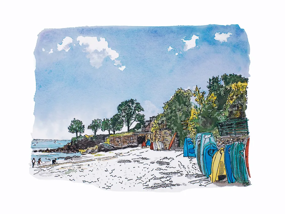 Illustration aquarelle paysage les barques de Beg Meil