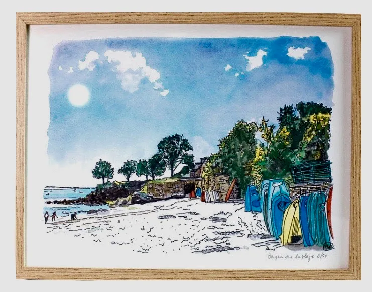 Illustration aquarelle paysage les barques de Beg Meil – Image 2