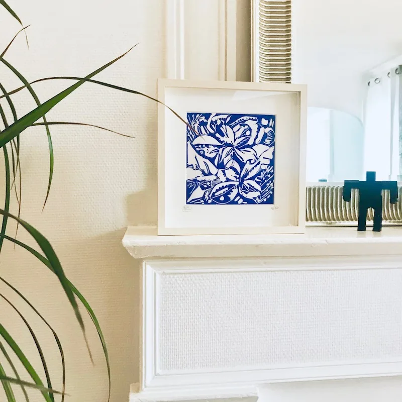 Tableau déco fleurs de gravure orange 25x25cm – Image 2