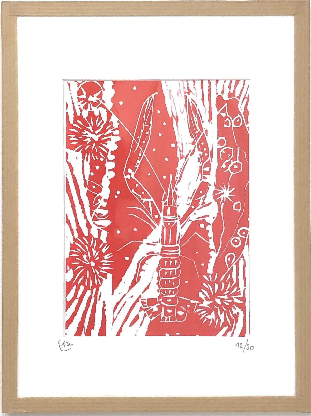la langoustine rouge linogravure