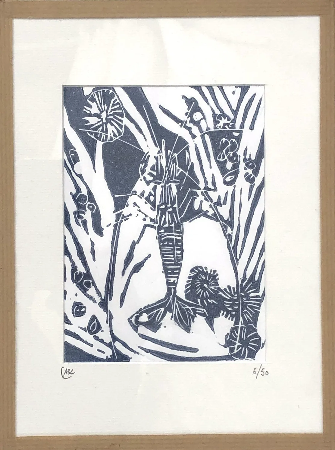La crevette bleu de Prusse linogravure