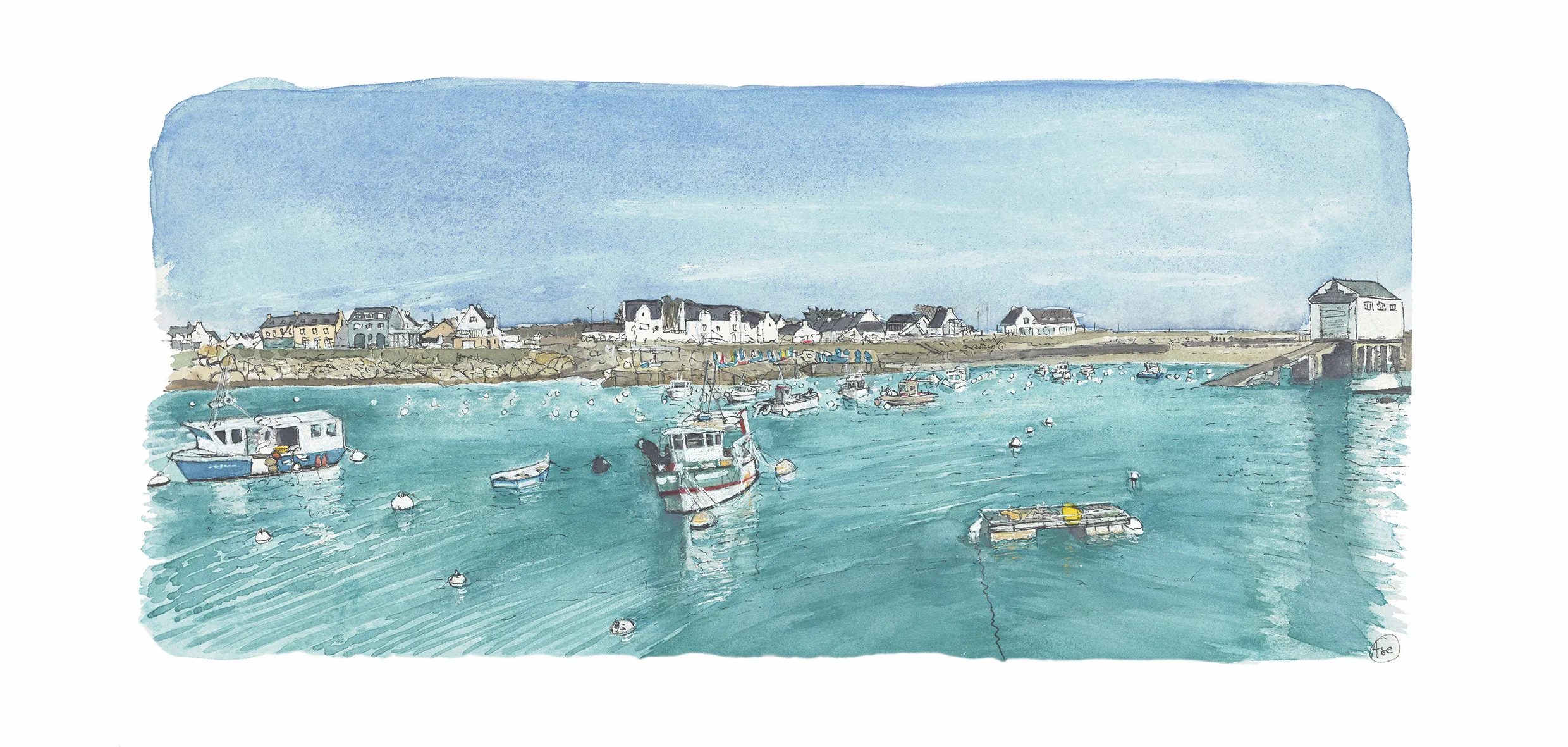 Aquarelle Port de Trévignon – Édition limitée signée Anne-Sophie Cottrais